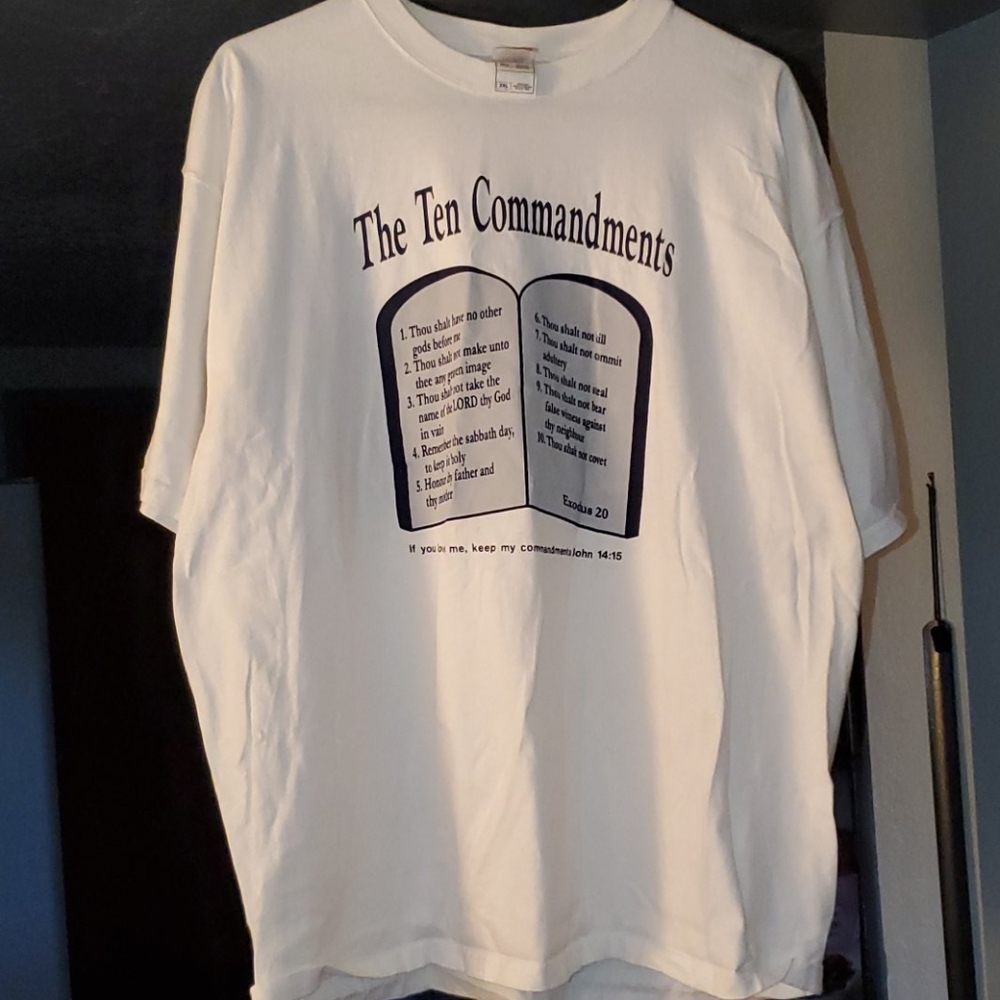 White shirt with Ten Commandments